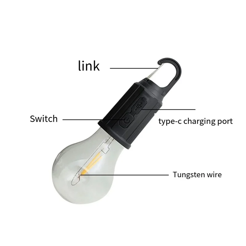 ABJY-Outdoor LED String Light With Hook 400Mah Type-C USB Bulb 3 Modes Waterproof Camping Lantern Hanging Tent Light -T03