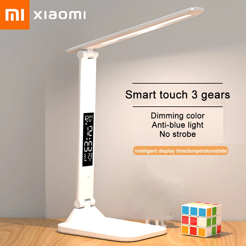 Xiaomi Led Bureaulampen Usb Dimbaar Touch Opvouwbare Tafellamp Met Kalendertemperatuur Klok Nachtlampjes Voor Studie Leeslamp