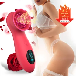 Rose G Spot Vibrator for Women Clitoris Stimulator Vagina Nipple Massager Powerful LCD Female Masturbator Sex Toys Adults 18+