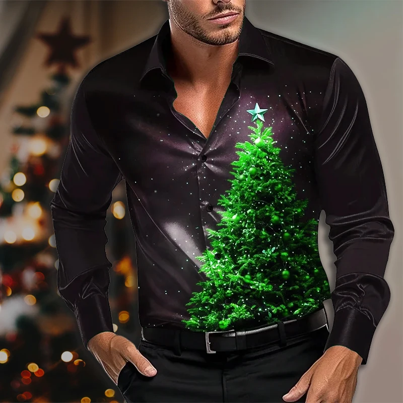 3D Christmas style Christmas tree classic fashion 2024 hot selling daily street party tops men's shirts factory direct sales