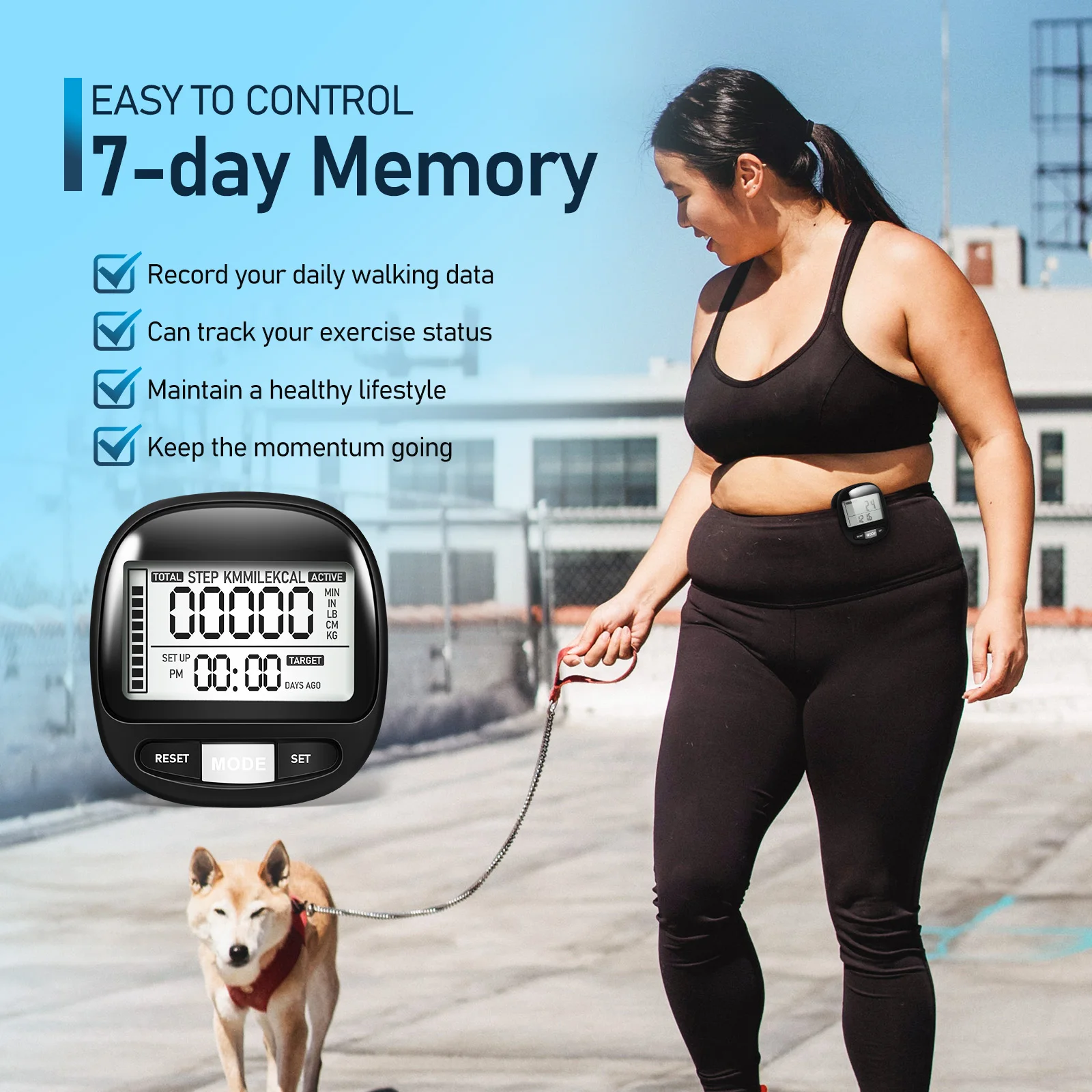 

1pcs Walking Pedometer Clip On Portable Outdoor Hiking Climbing Counter 7-Day Memory Large Button 3D Sensor