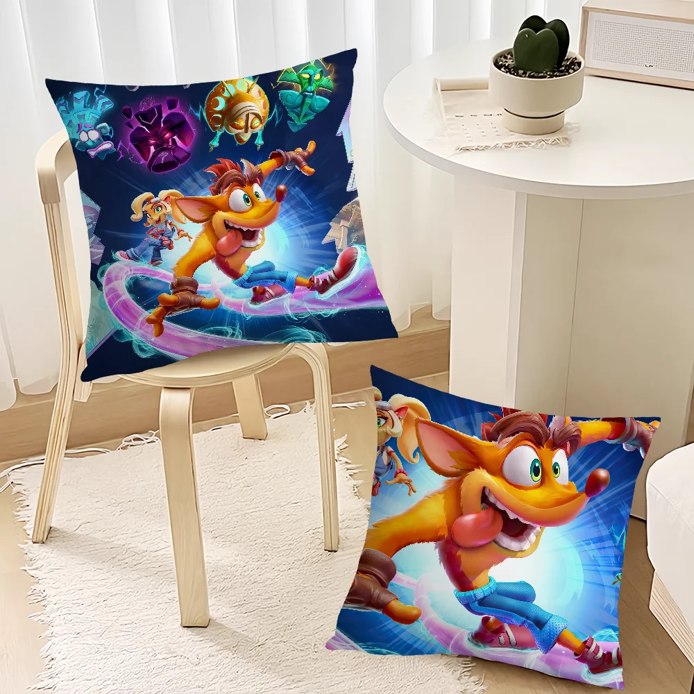 Game Cartoon Crashs B-Bandicoot Pillow Case Sofa Decorative Home Double-sided Printing Short Plush Cushion Cover