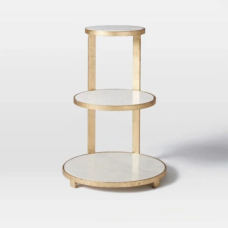 Light luxury marble small round table dim sum rack, simple stainless steel mobile placement rack