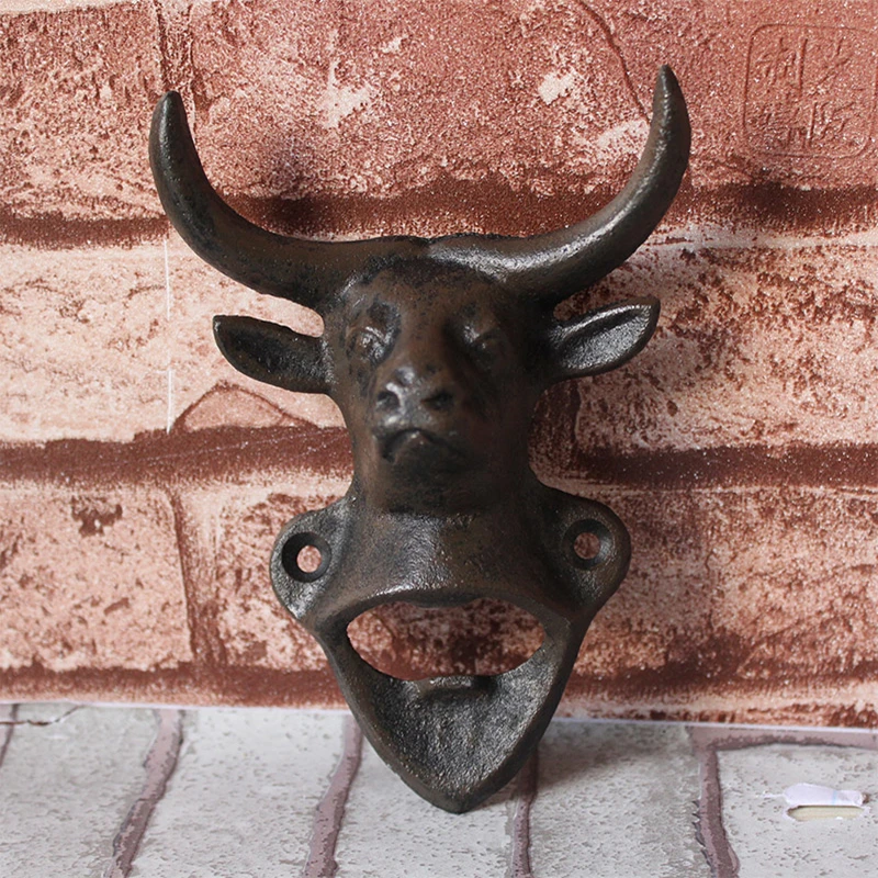 Wall Mounted Bottle Opener of Bull/ Deer Head Shape, Cast Iron Metal Beer Wine Opener Animal Vintage Bar Home Decor