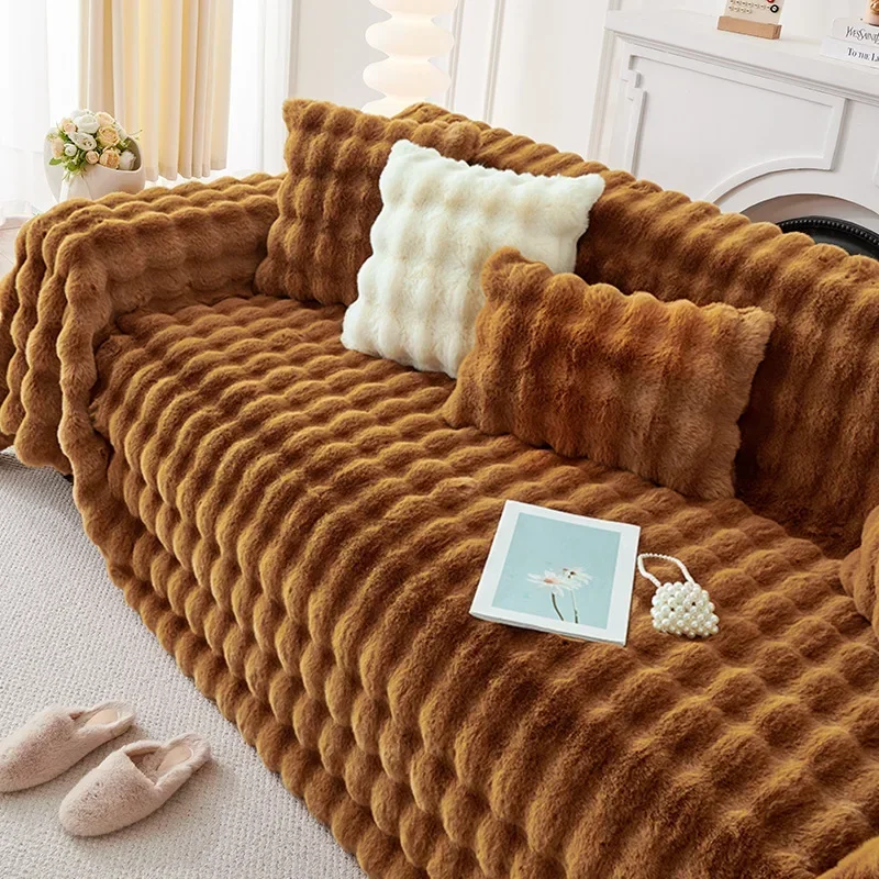Light Luxury Rabbit Plush Sofa Towel 2026Winter Plush Thickened Integrated Sofa Covers High End Anti Slip Warm Sofa Cushion