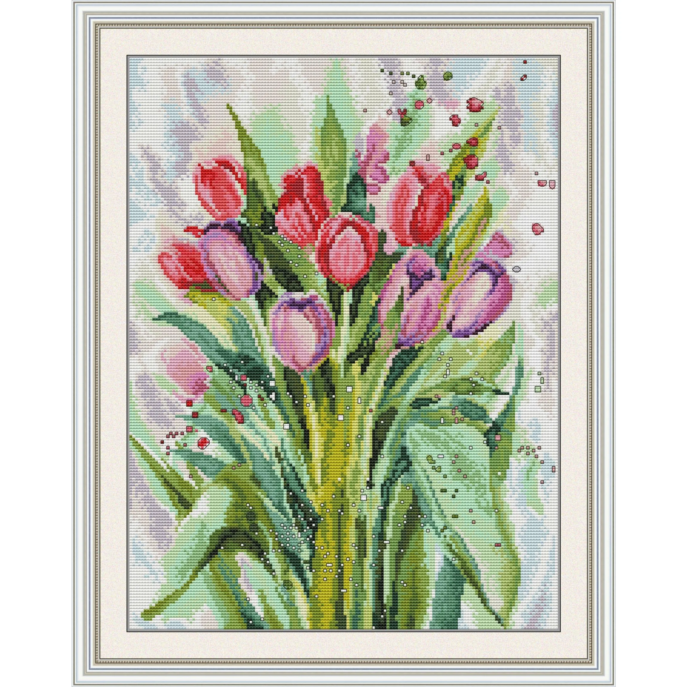 

Joy Sunday Pre-printed Cross Stitch Kit Easy Pattern Aida Stamped Fabric Embroidery Set-Watercolor Tulips
