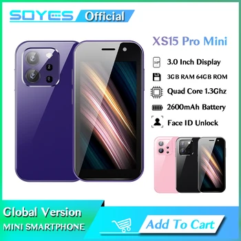 SOYES XS15 프로 미니 4G 스마트폰, 안드로이드 9.0, 페이스 ID 듀얼 카메라, 와이파이, 블루투스, FM 핫스팟, GPS, OTG, 2GB RAM, 16GB ROM, 3.0 인치 