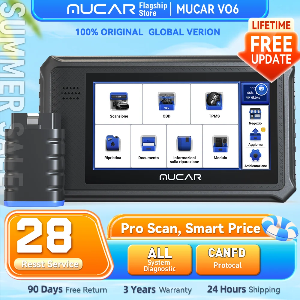 THINKCAR MUCAR VO6 Ferramentas de diagnóstico profissional para automóveis Sistema completo 28 redefinições Óleo DPF FREIO ETS Scanner VIN automático Obd2 gratuito vitalício