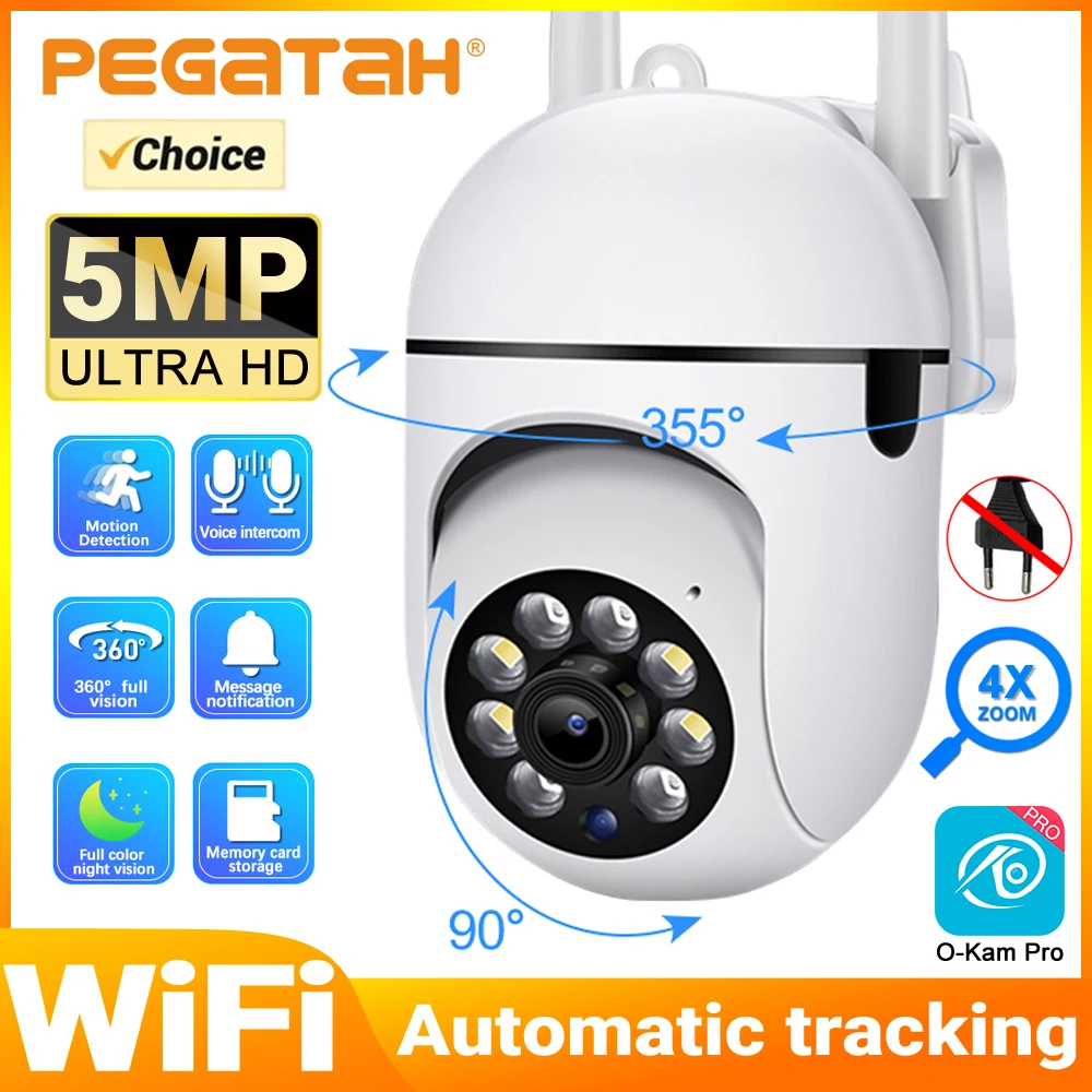 

PEGATAH 5MP HD PTZ IP Camera WiFi Video Surveillance Outdoor Security Protection Home Monitor 4.0X Zoom Color Night Vision O-Kam
