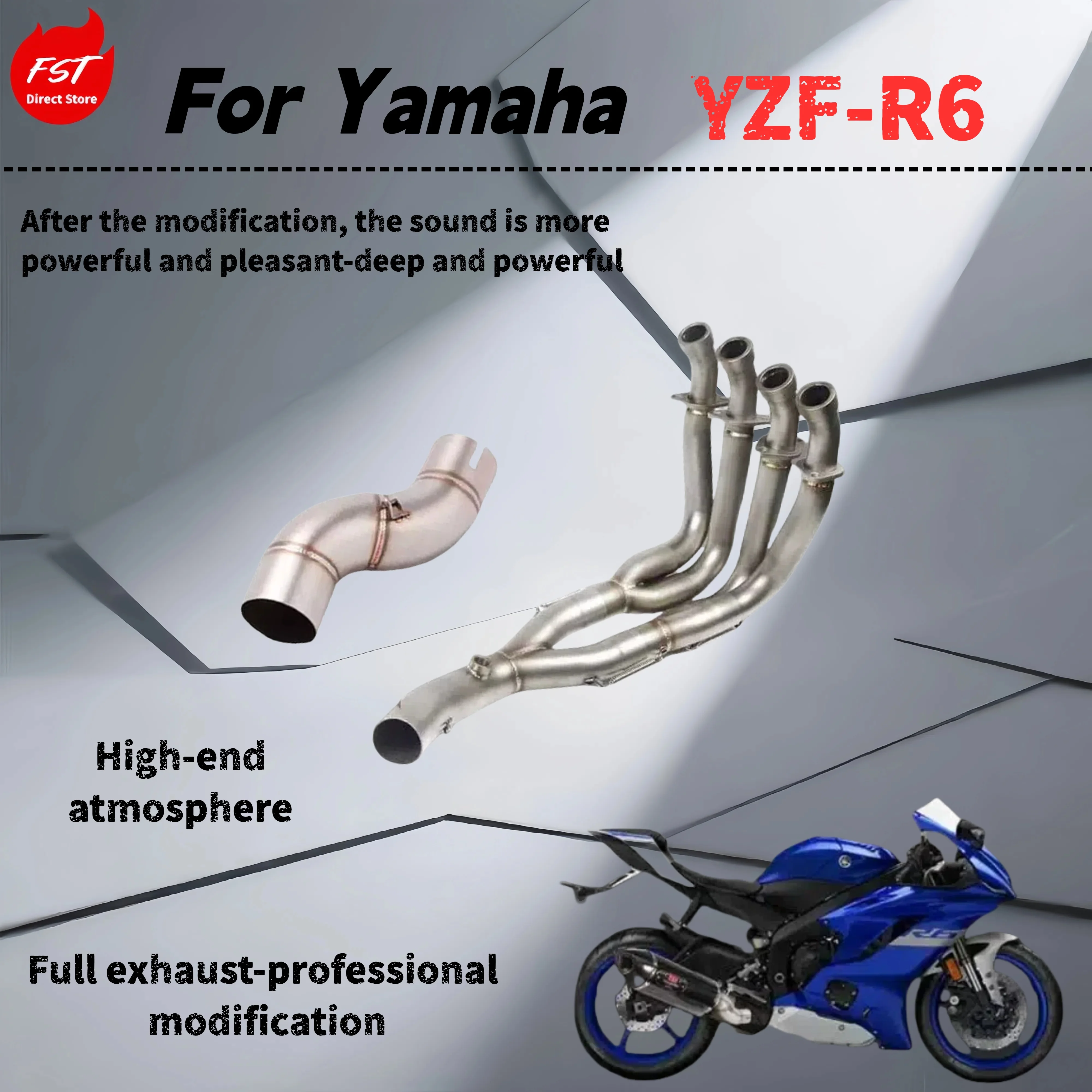 

For Yamaha YZF-R6 - Modified mid-section front exhaust pipe - deep and powerful sound