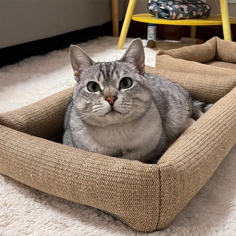 

Cat Sofa Pet Sleepinng wear-resistant Dog Comfortable Dogs Bed Natural Jute Knit Linen Cat Bed Supplies