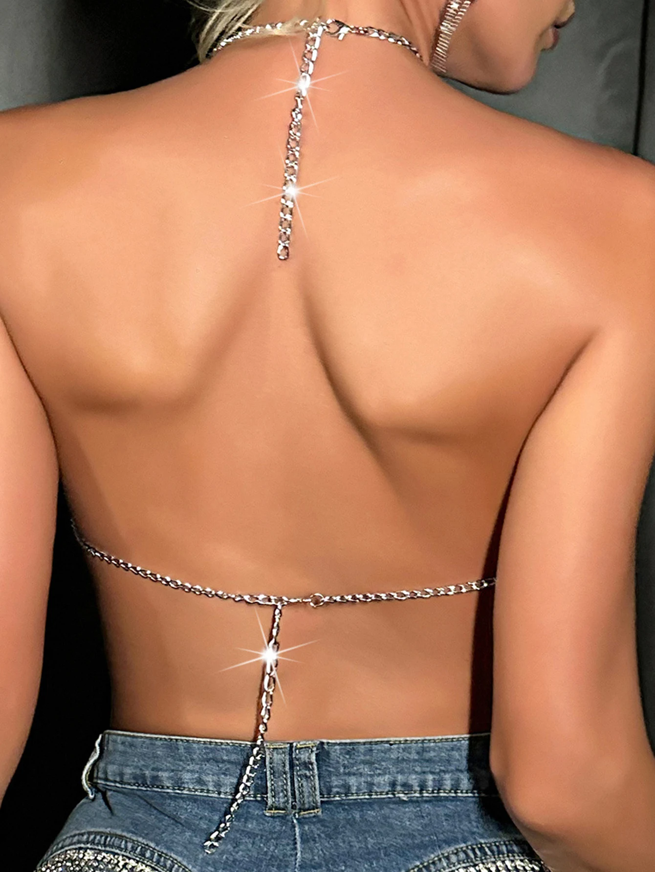 Sexy metal sequin corset crop top women summer see through cropped y2k tops woman club party halter tank top hotwife rave oufit