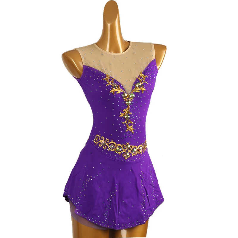 Figure Skating Dress purple Women girl Ice Skating Dress Gymnastics Costume custom crystal rhinestone B230