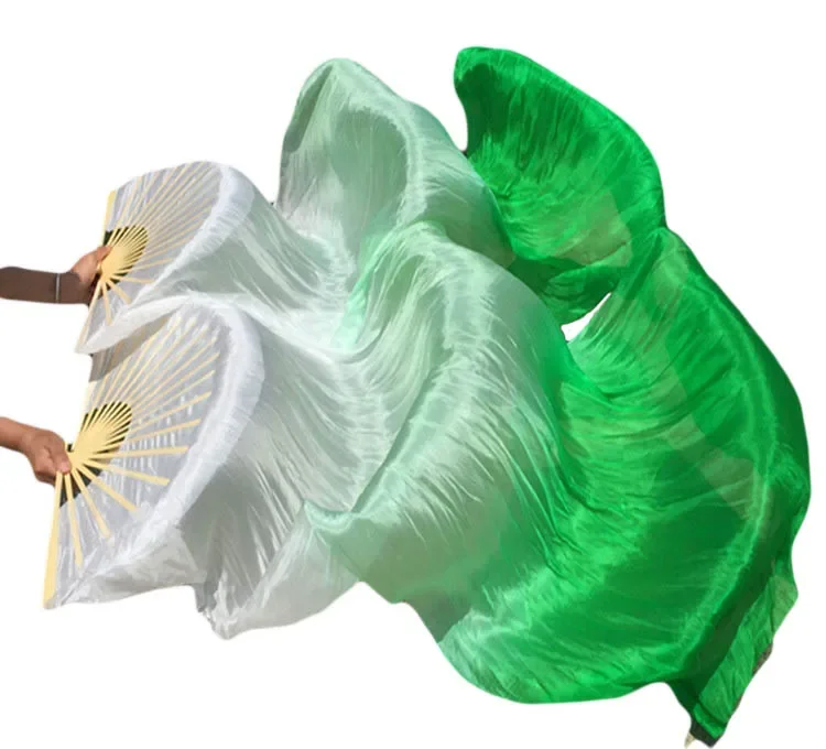 1Pair Belly dance silk fan 100% Real Silk Long Silk Fans Handmade Gradient Color Dance Fans Can Be Customized Imitation