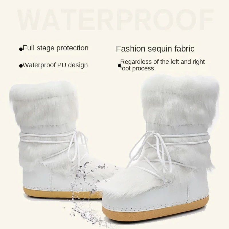 2024 Winter European and American Fashion Women\'s Velvet Space Hairy Moon Sneakers Snow Boots