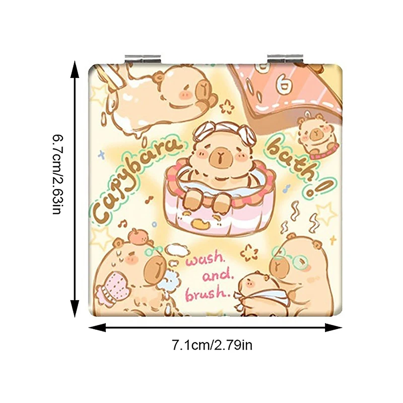 Espejo de maquillaje plegable con animales de dibujos animados, Mini espejo cosmético de doble cara de cuero PU, espejo cuadrado portátil de alta definición para niñas