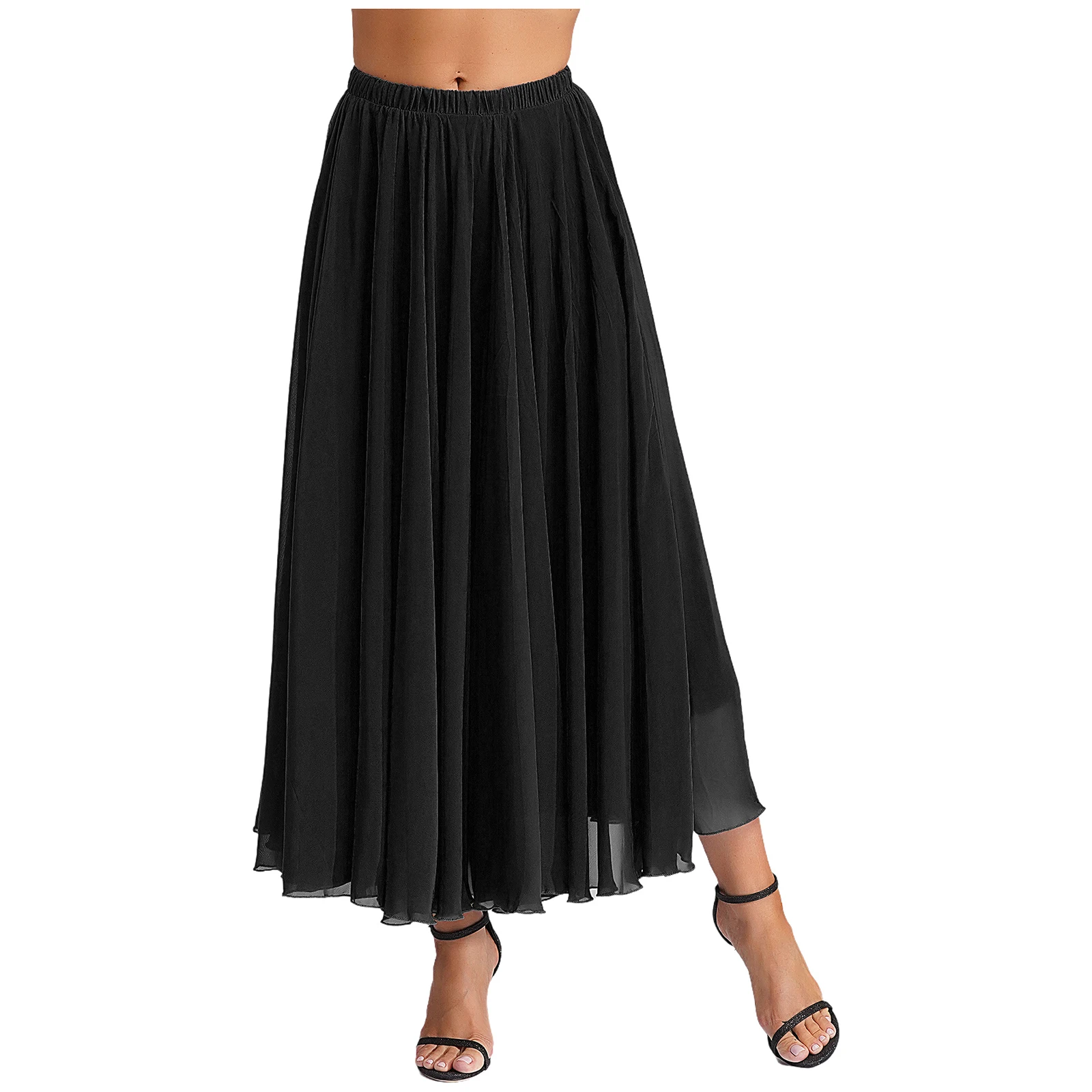 シフォンチュチュダンススカート女性のための 720 度フラメンコダンスロングスカートバレリーナ叙情的な流れるようなスイングスカートダンスドレス