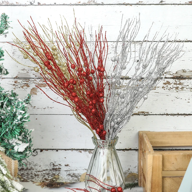 Branche de tige de baies scintillantes artificielles de Noël, bouquet de fleurs bricolage, décor d'arbre de Noël, décoration d'arbre de Noël, fournitures de fête de Noël, mariage, 5 pièces