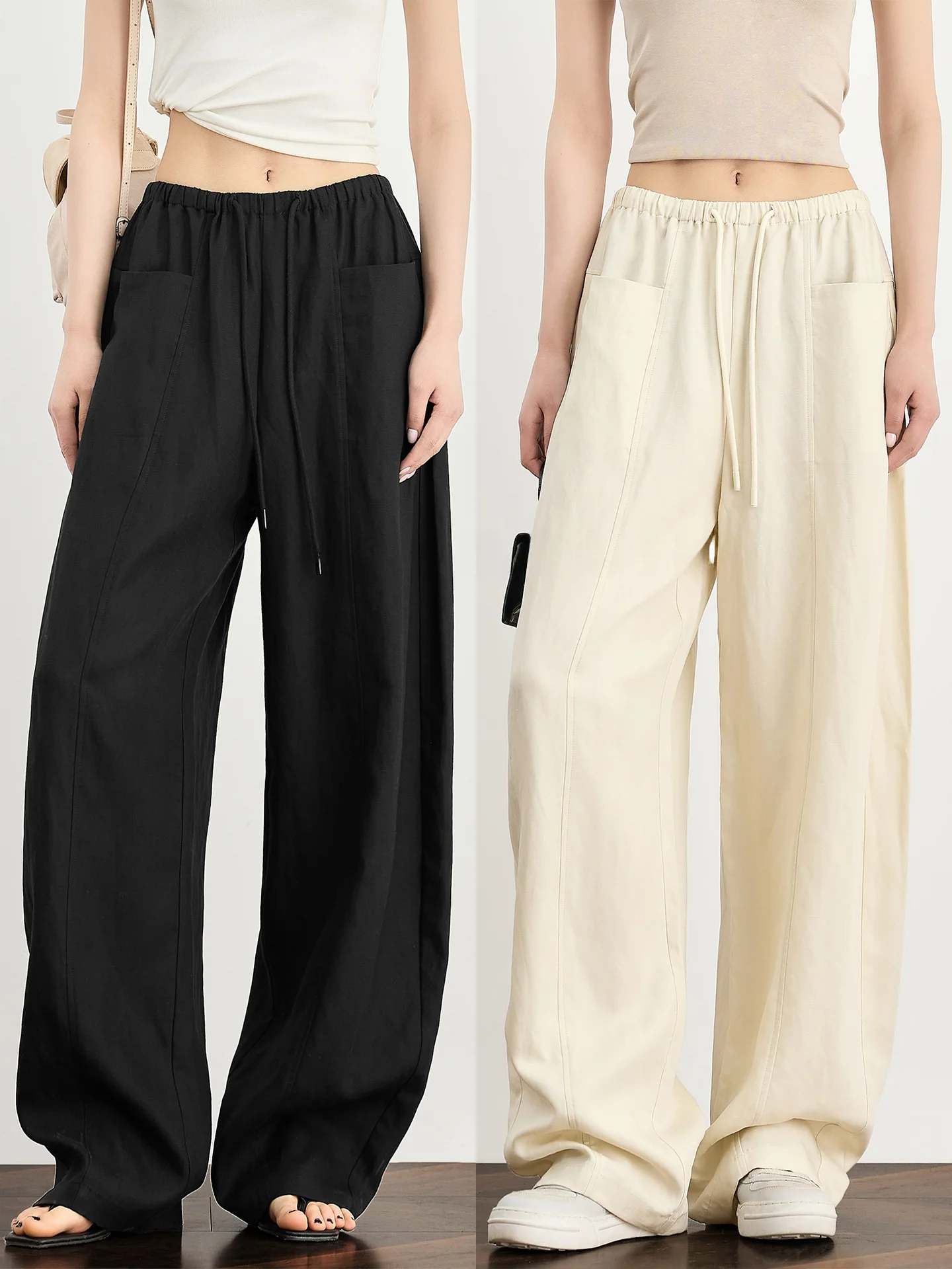 

Женские летние повседневные брюки с высокой талией, свободного кроя, широкие штанины, из комфортного волокнистого материала, модель «Бананы»