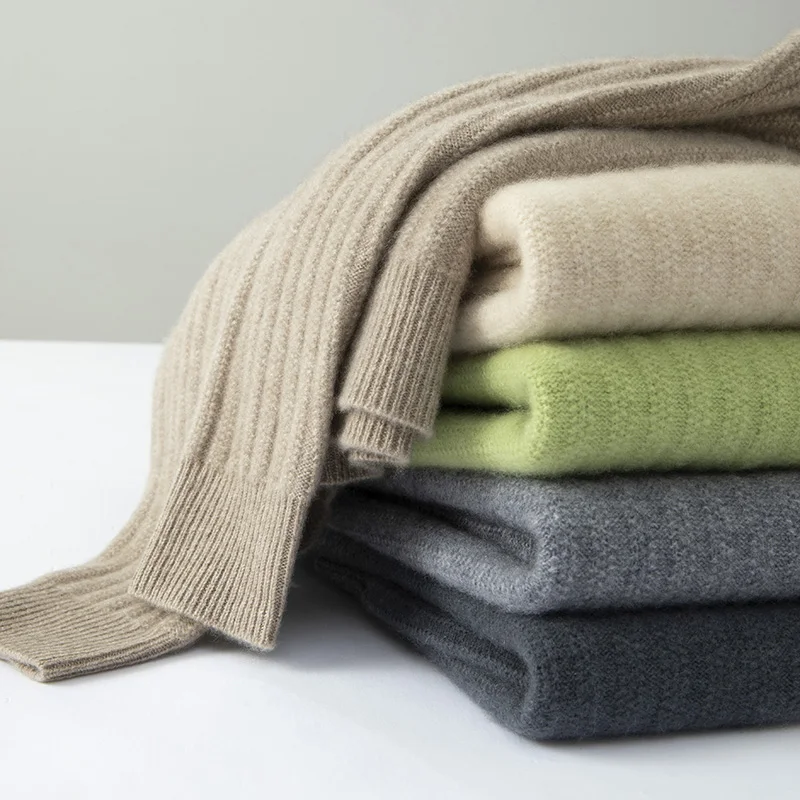 

Trendy Men's 100% Pure Cashmere Pullover High Quality Solid Knitted Sweater Loose Round Neck Tops Thick Jumper Pull Streetwear