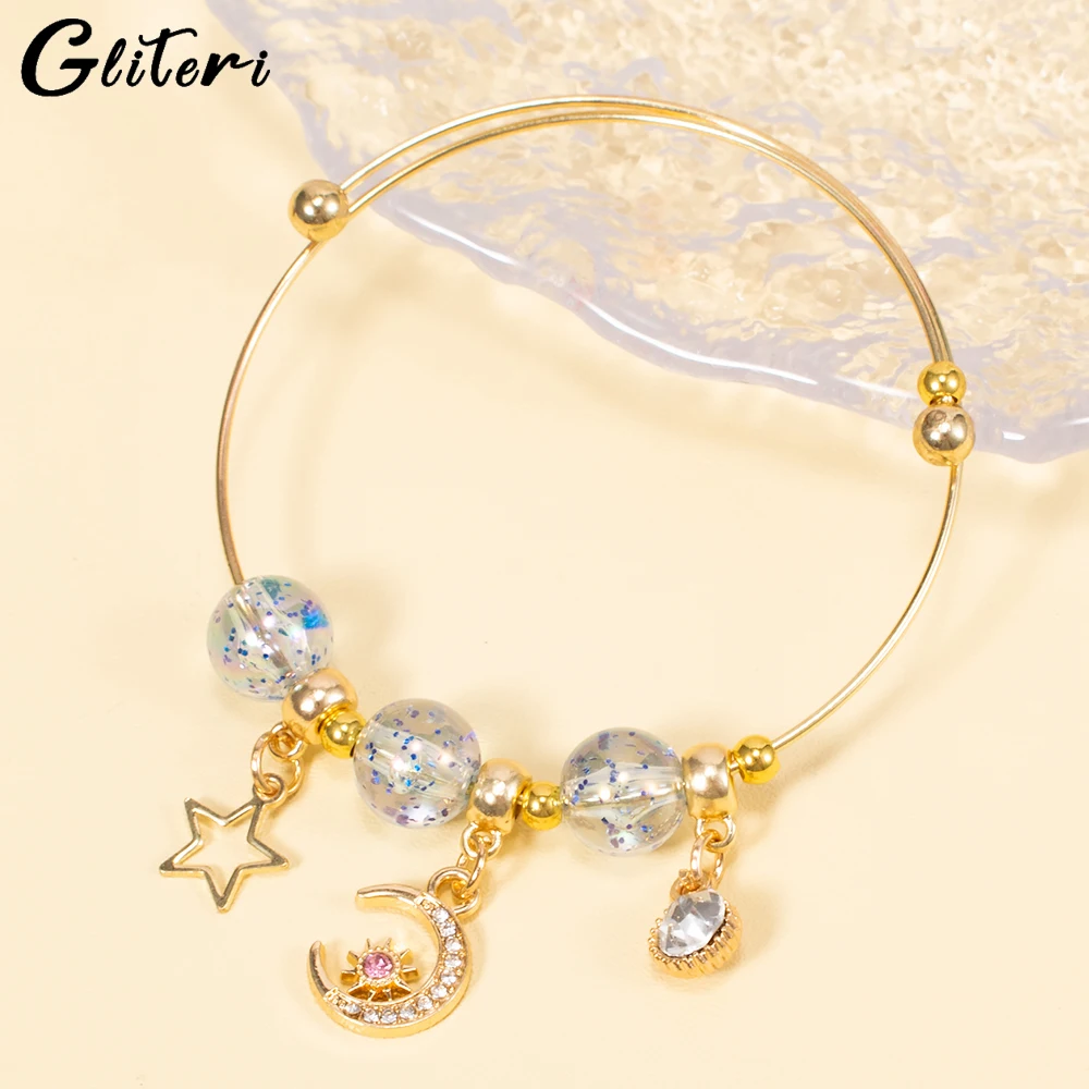 

GEITERI Trendy Star Moon Crystal Brangles For Women Girls Gold Color Natural Stone Adjustable Bracelets Jewelry Birthday Gifts