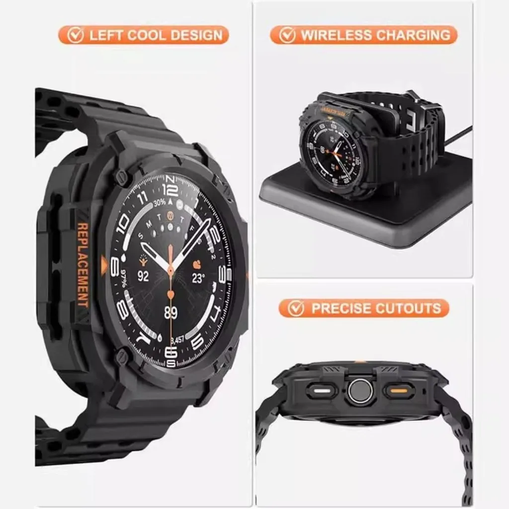 حافظة مدرعة جديدة + حزام لساعة سامسونج جالاكسي الترا (2025) 47 مللي متر الترا (2024) 47 مللي متر سوار رياضي من السيليكون سوار ساعة كوريا Ga