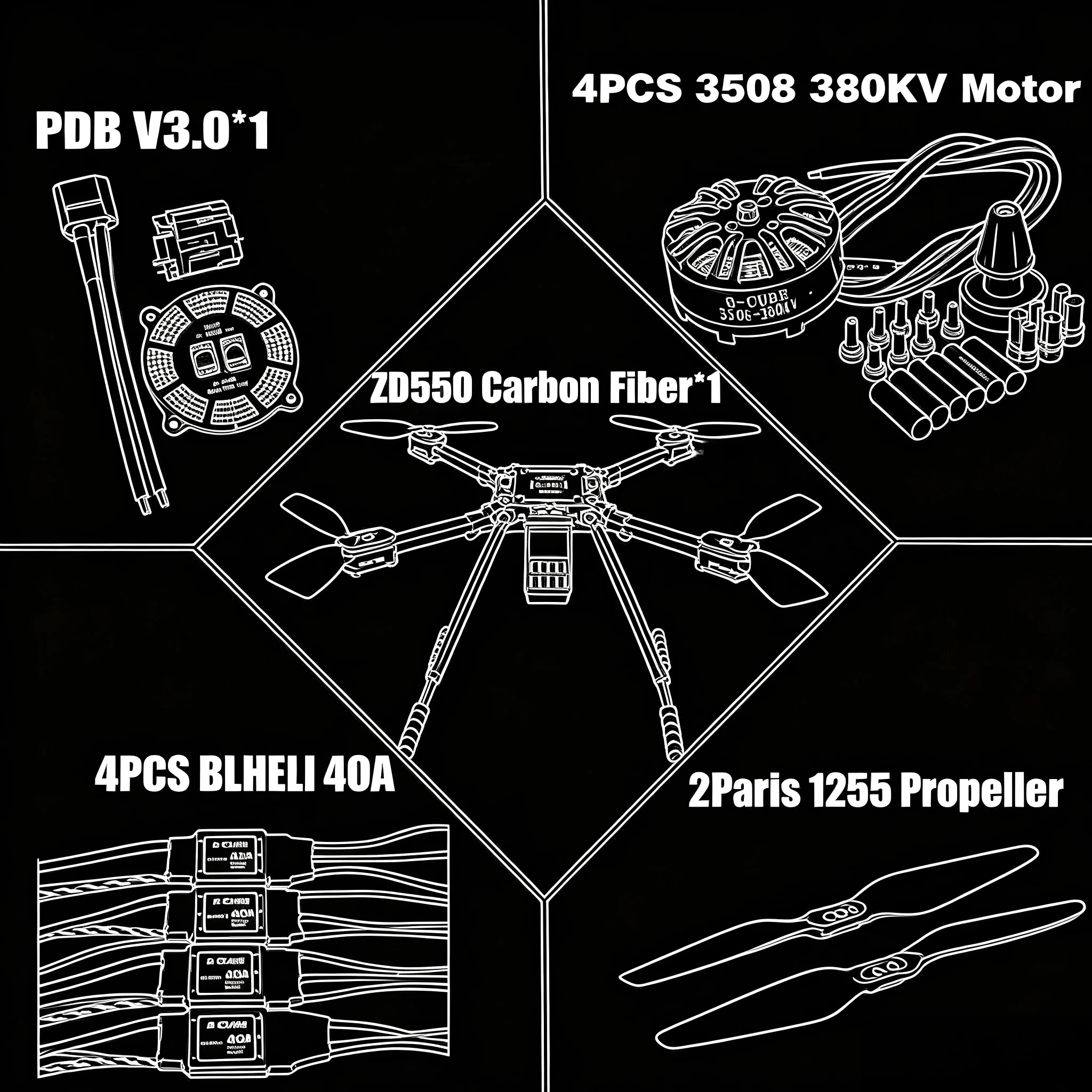 

FPV F550 Hexa Frame Flight Control Carbon Ardupilot Radio Telemetry Quadcopter Blheli 40A Esc 3508 380KV Motor Ardupilot