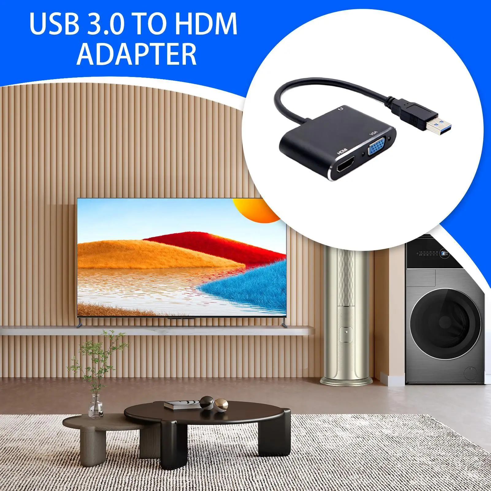USB 3.0 To HD Adapter HD To USB Adapter for Monitor 1920X1080 Signal Transmission Plug-And-Play for Home Desktop Laptop Computer