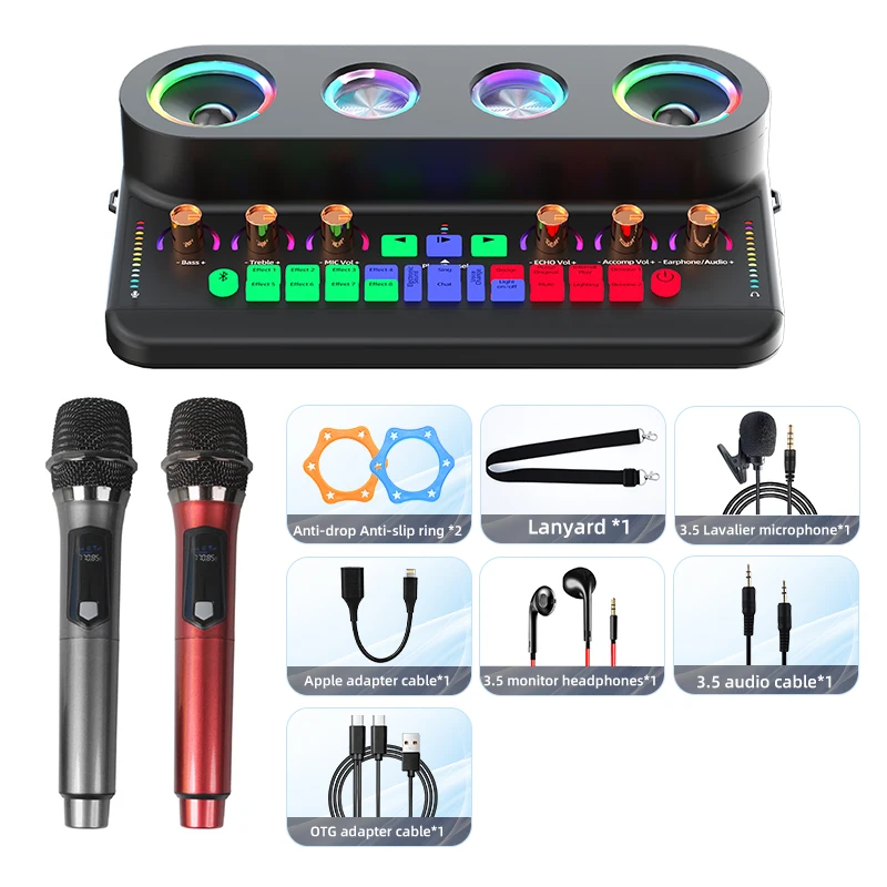 

Sound Card Audio All-In-One Machine Portable Sound Card Speaker Karaoke Home Wireless Speakers Mic for Family KTV Square Dance