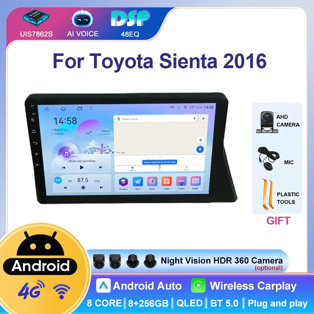 9-дюймовый авторадио BT Mirrorlink, беспроводной провод, Android Auto Carplay, автомобильный GPS, аудио, радио, мультимедийный плеер для Toyota Sienta 2016