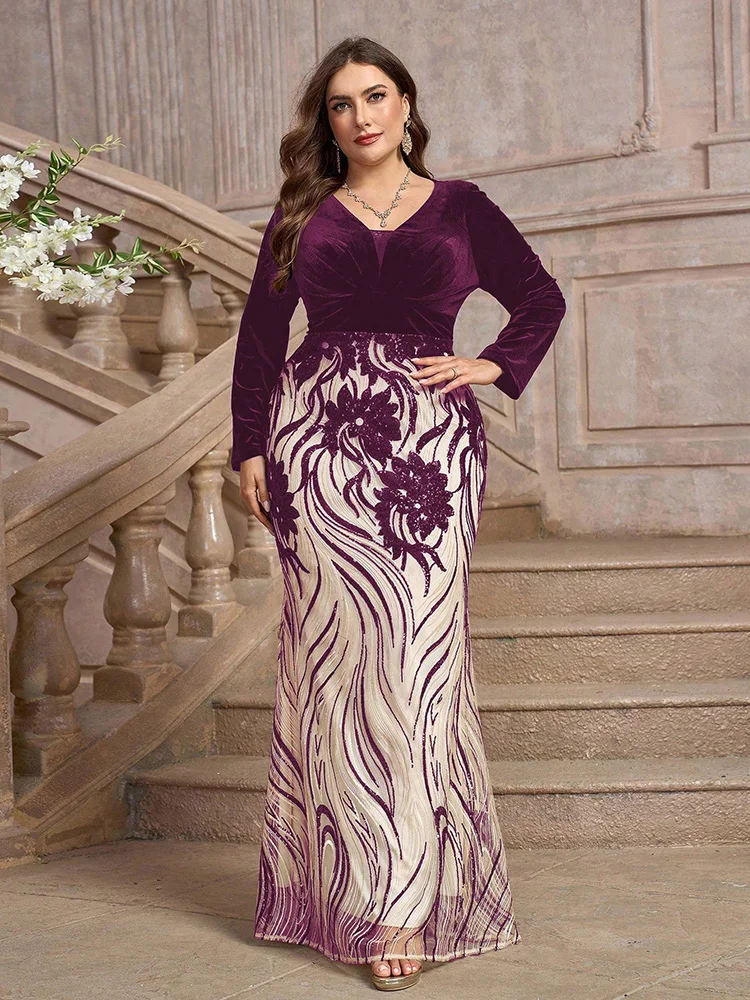 TOLEEN Plus Size Women's Formal Evening Gown (Embellished) 2024 New Autumn Winter Luxury Elegant Embroidery Party Maxi Dresses