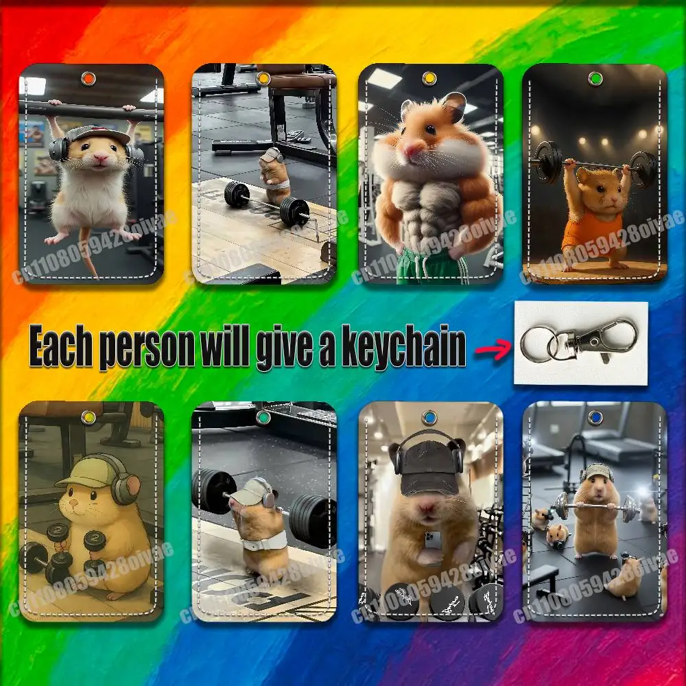 

Gym Hamster Mouse Rat Cat For ID Clips Credit Bank Work Card Holder Case Badge Bag Ornament Key Keychain