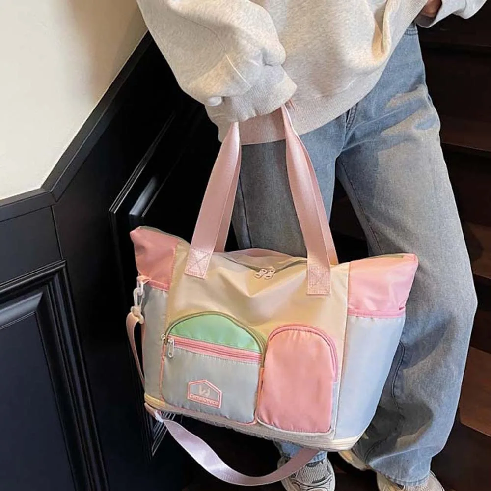 

Oxford Cloth Expandable Travel Bag Yoga Pouch Contrast Color Large Capacity Fitness Bag Multi Layered Polyester