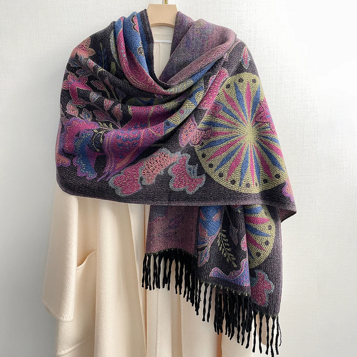 Flower Bird Pattern Winter & Fall Extra Soft Warm Scarf Large Pashmina Shawls & Wraps Cashmere Feel Womens Scarfs for Wedding
