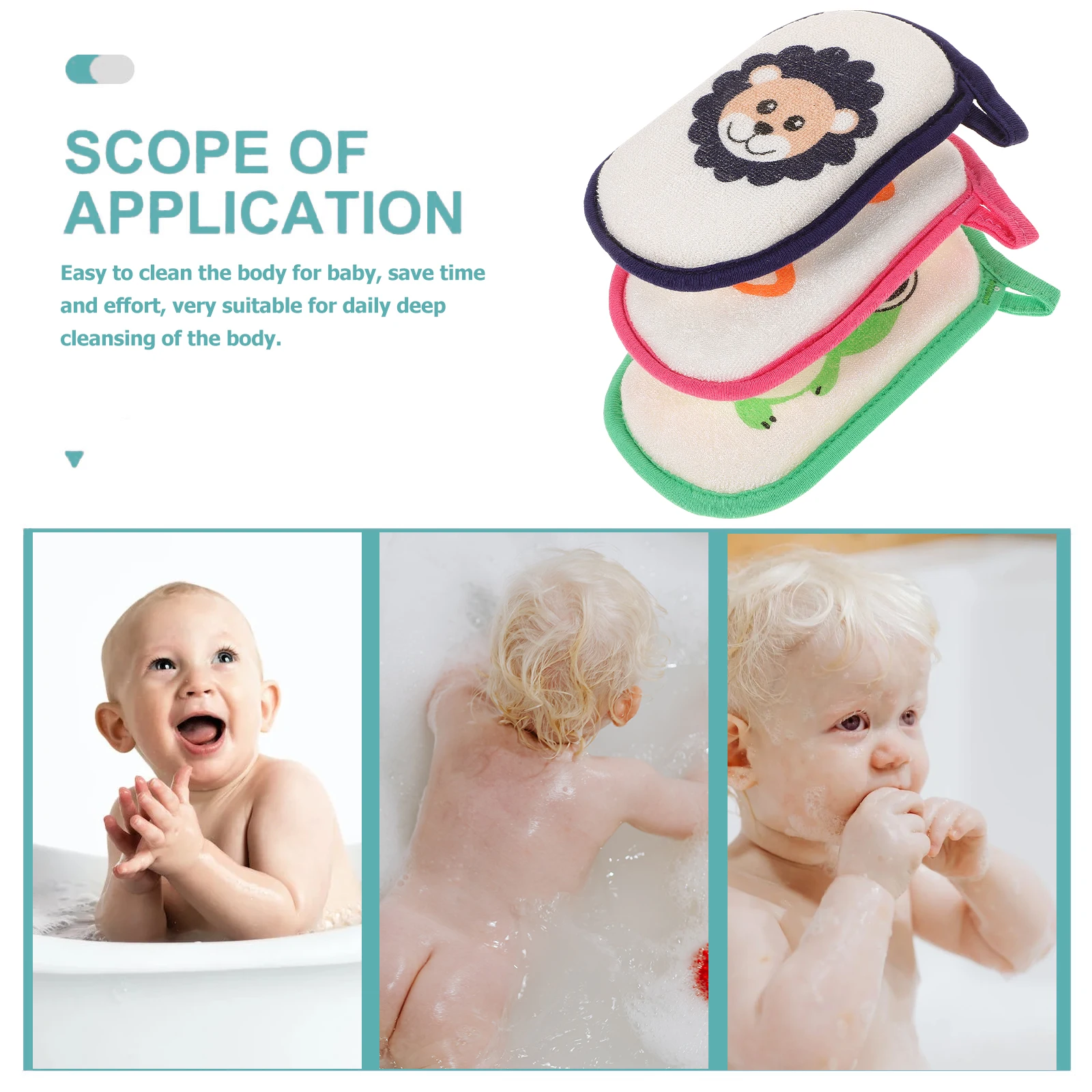 

3Pcs Baby Bath Sponge Cartoon Infant Bath Scrubber Newborn Soft Comfortable Body Cleanser Baby Sponge Newborn Shower Scrubber