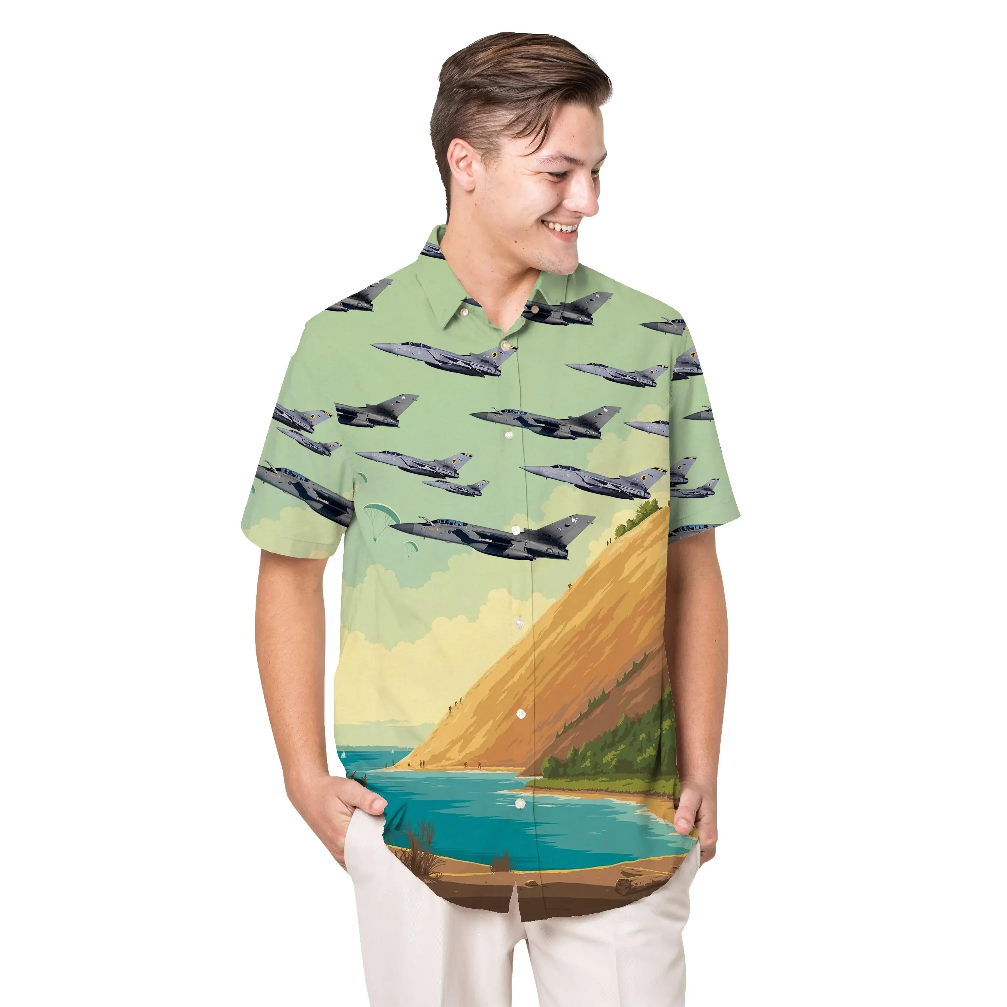 Jumeast Helikopter-Muster, Hawaii-Hemd, lustige Palmen-Grafiken, Polyester, Aloha-Hemden, tropische Blätter, lässige Herrenbekleidung