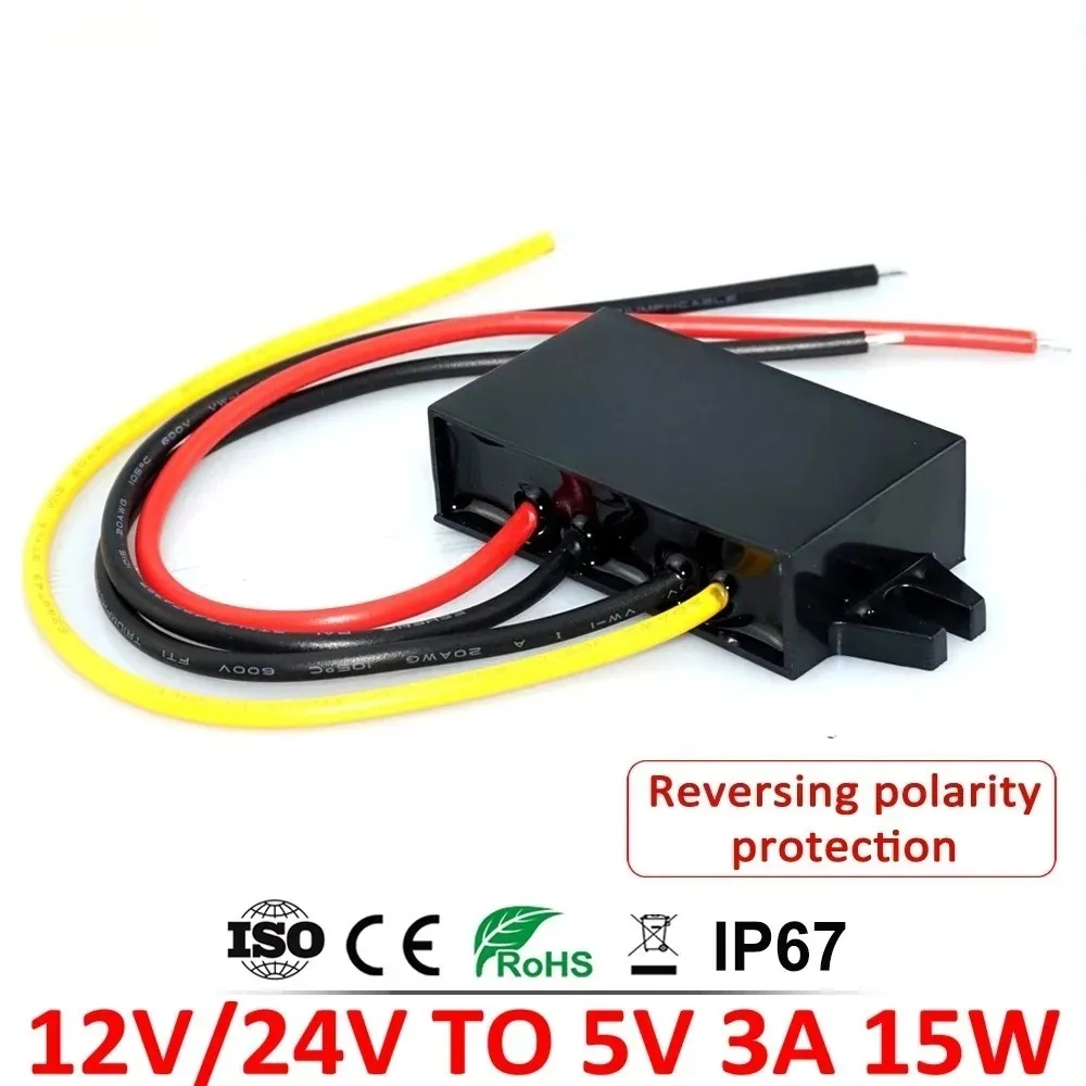 DC DC Converter 12V 24V to 5V 3A Buck Module Power Supply Regulator Car Charger for Type-C Micro USB Output