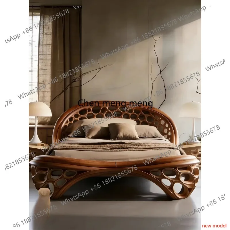 Pre-owned North American black walnut new creative double solid wood bed  A178