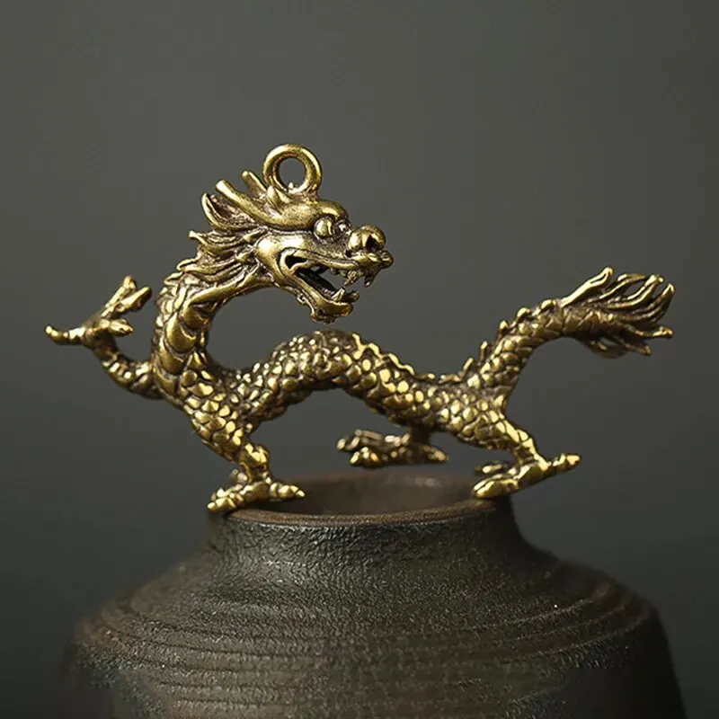 Chinese Beast Dragon Statue Bronze Figurine Ornaments Antique Copper Mythical Animal Miniature Home Decoration Crafts Collection