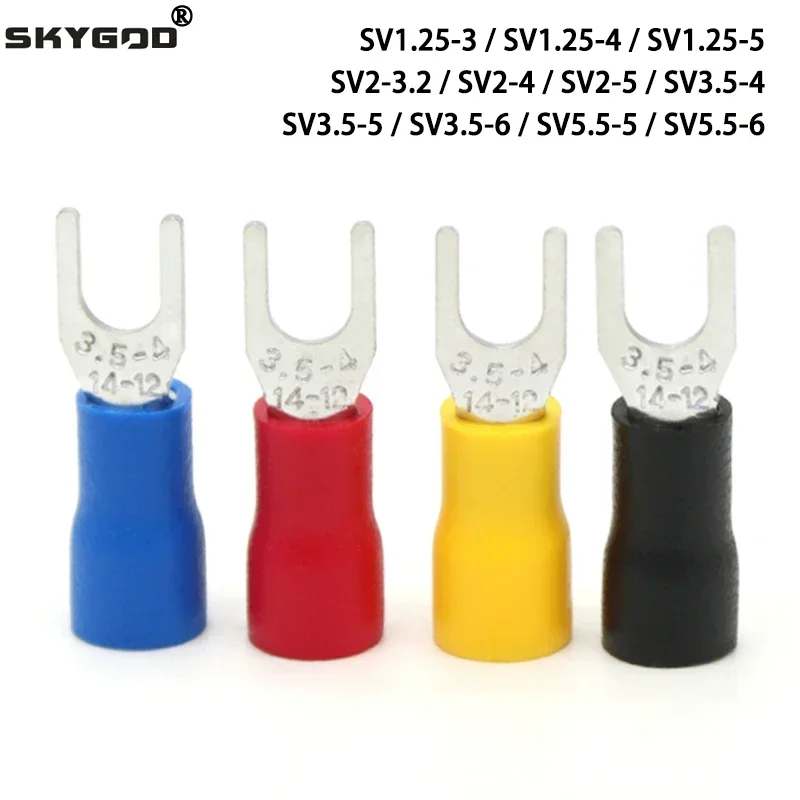 

100Pcs SV Type Wire Spring Terminal SV1.25 SV2 Fork U Y PVC Insulate Ferrules Block Spade Cold Press Cable End Crimp Connector