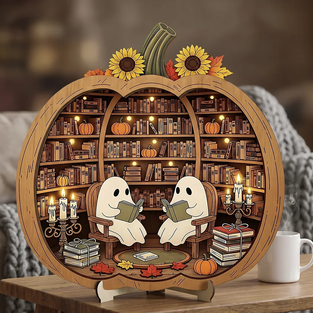 Halloween Healing Ghost Jack-o-lantern Wooden Ornament Creative Bookshelf Storage Ornament Holiday Gift Figurines & Miniatures
