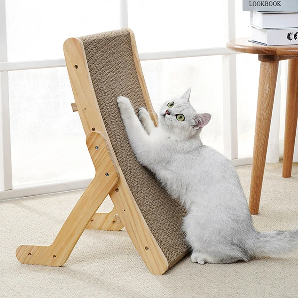 Katzenkratzer aus Pappe mit massivem Holzrahmen, Kätzchenschaber, Kratzbett, wendbare Haustiermöbel für Katzen, 5-in-1-Spielzeug