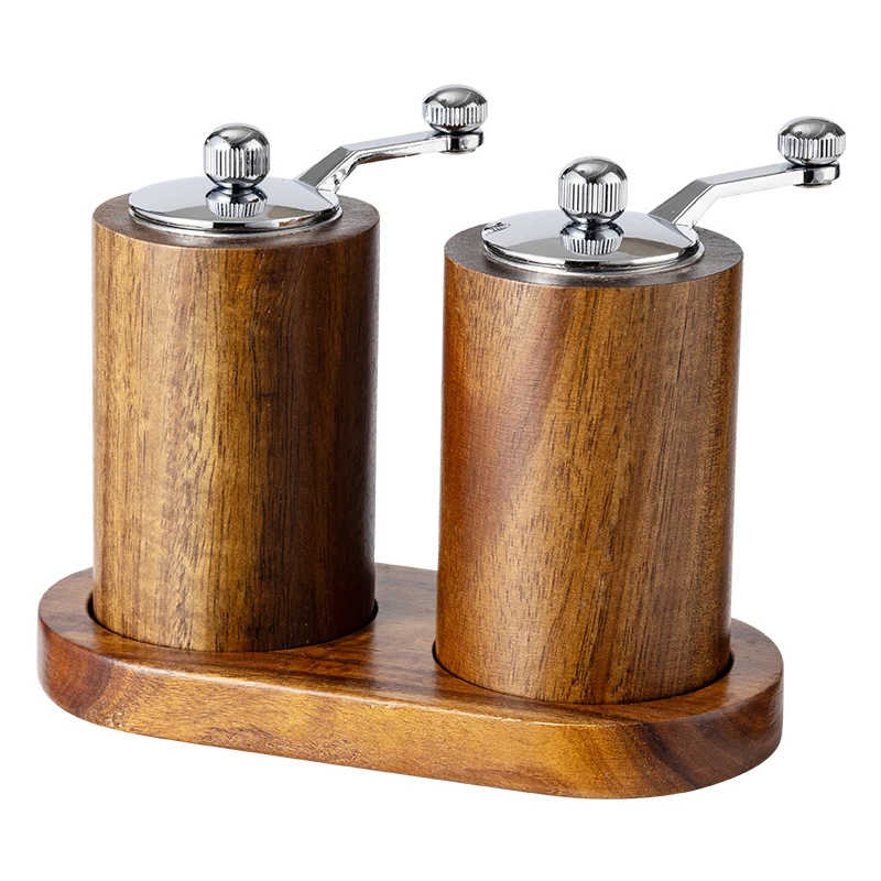 LMETJMA Acacia Wood Pepper Grinder Set Classical Hand Shake Wood Manual Pepper Grinder Salt Mill with Adjustable Coarseness