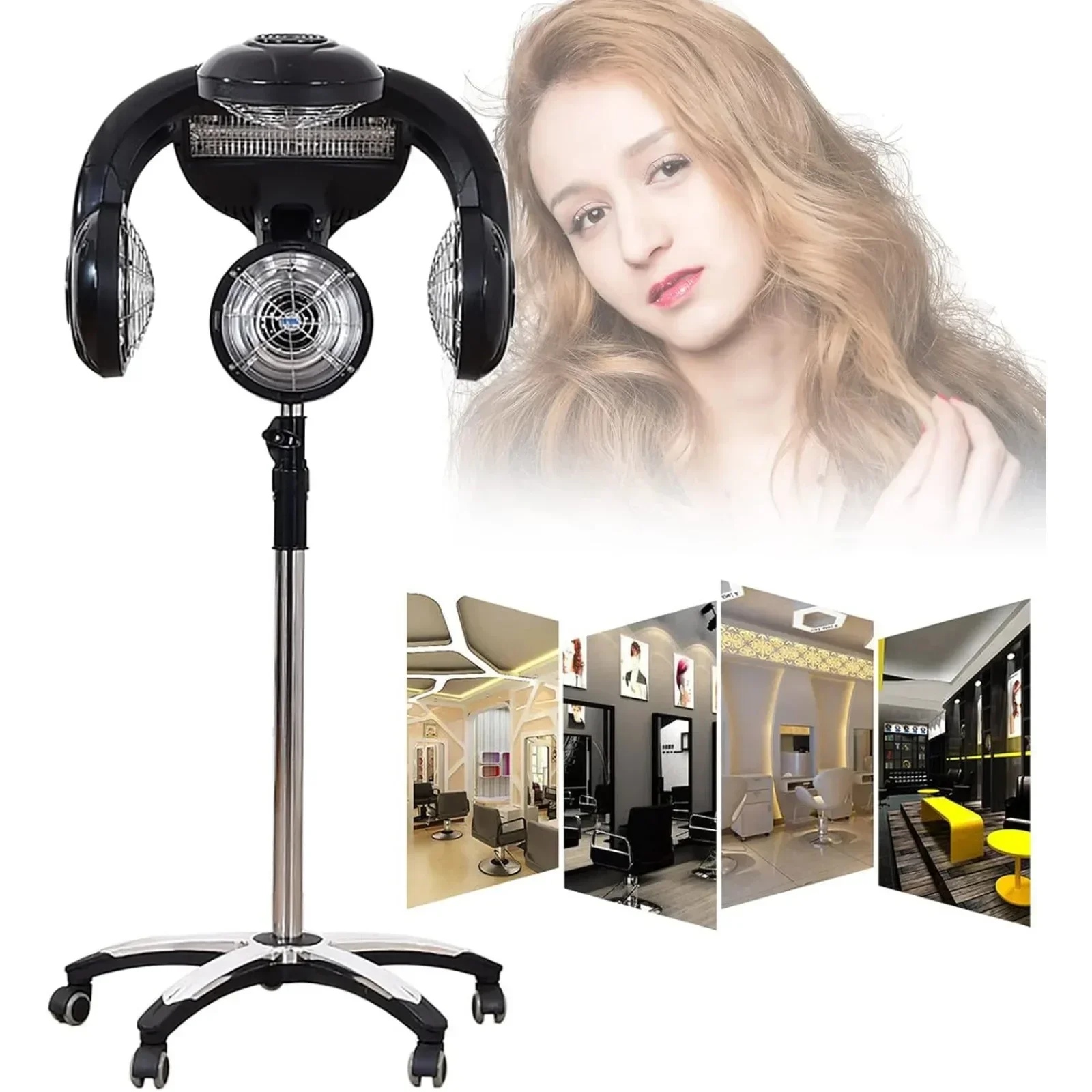 

Professional Hair Dryer, 1400W Professional Infrared Hair Color Processor with Wheels, Standing Hair Dryer Infrared Lamp