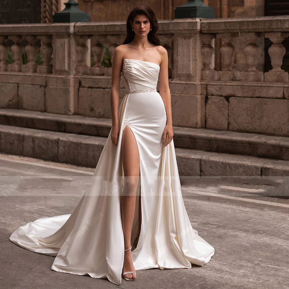 Vestidos De novia elegantes De superficie De satén para mujer, Vestidos De novia sexys De sirena, Vestidos De baile De celebridades personalizados, 2024