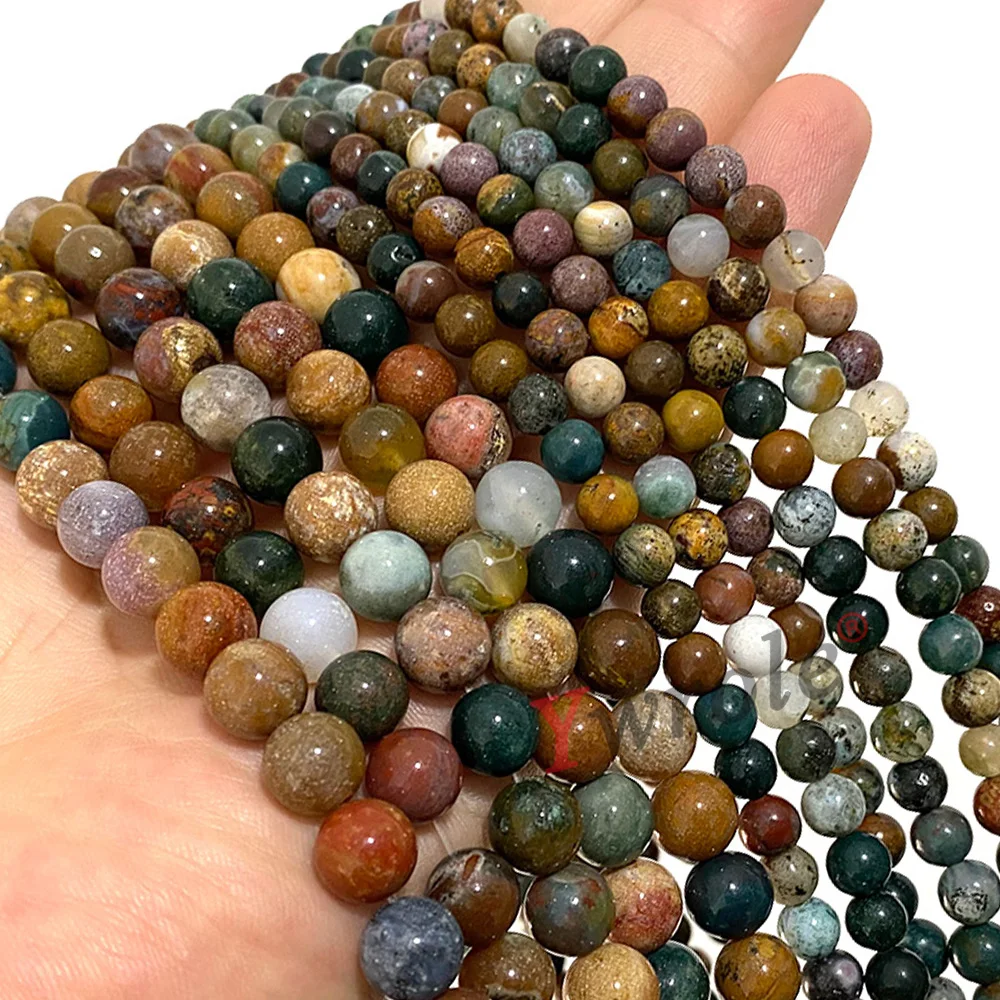 Natural Really Ocean Agate Stone 15'' Smooth Loose Round Beads For Jewelry Making DIY Bracelet Charms Accessories 3 4 6 8 10MM