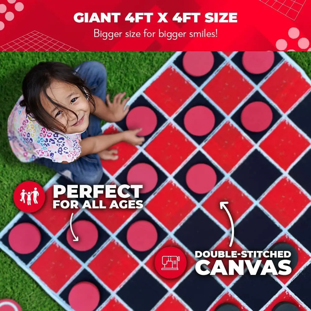 giant-2-in-1-checkers-tic-tac-toe-game-set-4x4-ft-washable-mat-with-eva-foam-pieces-outdoor-teens-adults-party-game-with-bag
