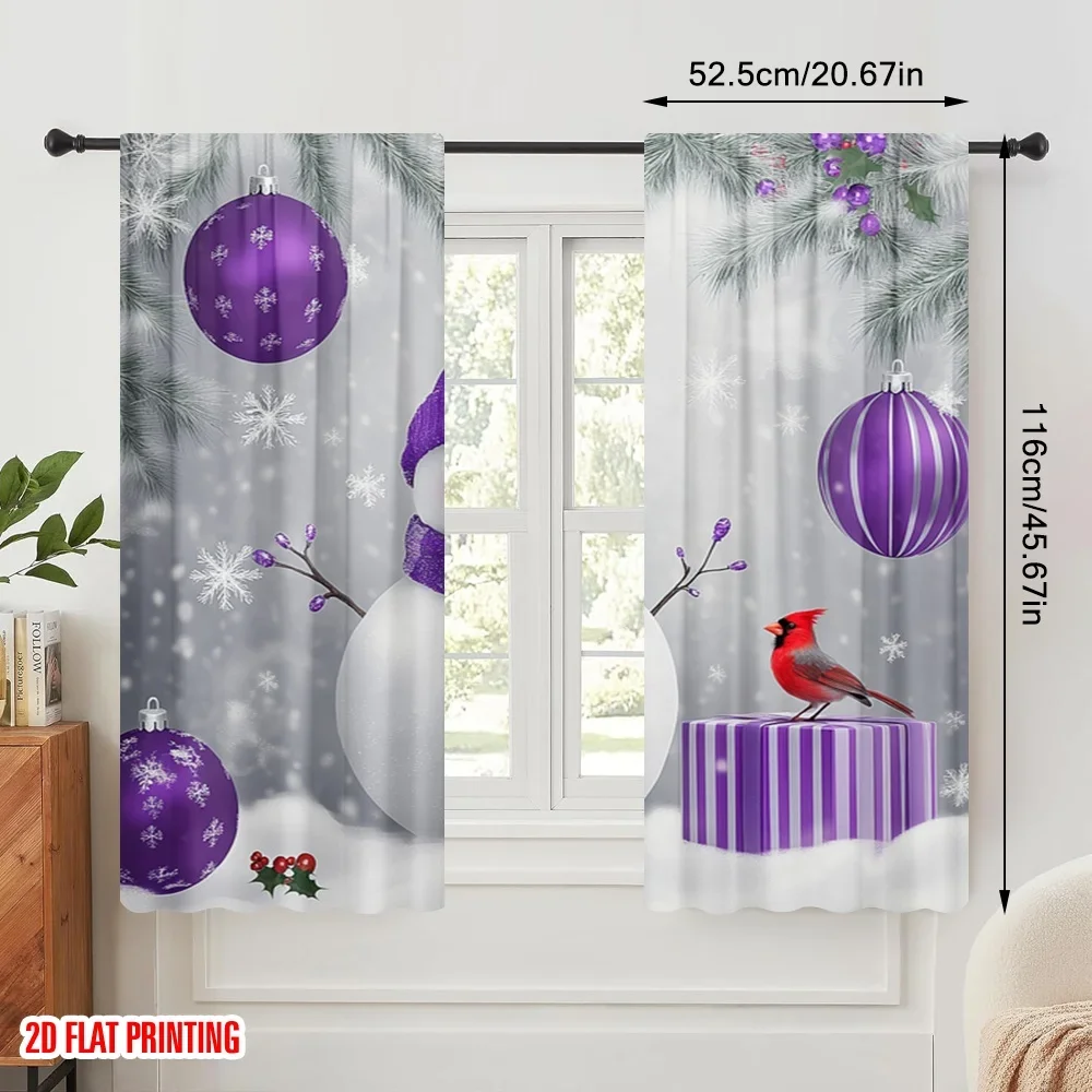 2pcs,2D plane printing Light Filtering Curtains Cute Snowman Purple Ornaments_a (2) Versatile Durable Polyester (without rod)