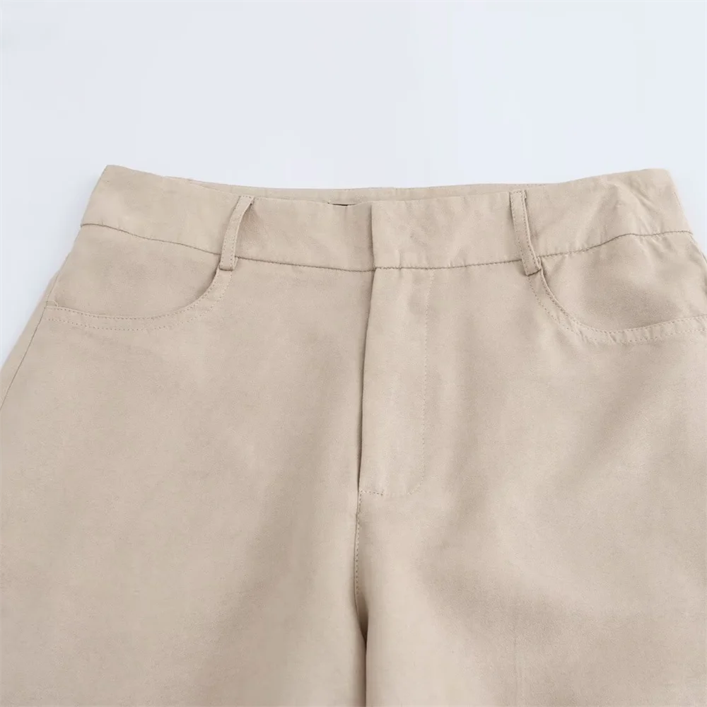 TRAF autumn new women\'s casual temperament suede texture effect high waist straight leg casual pants