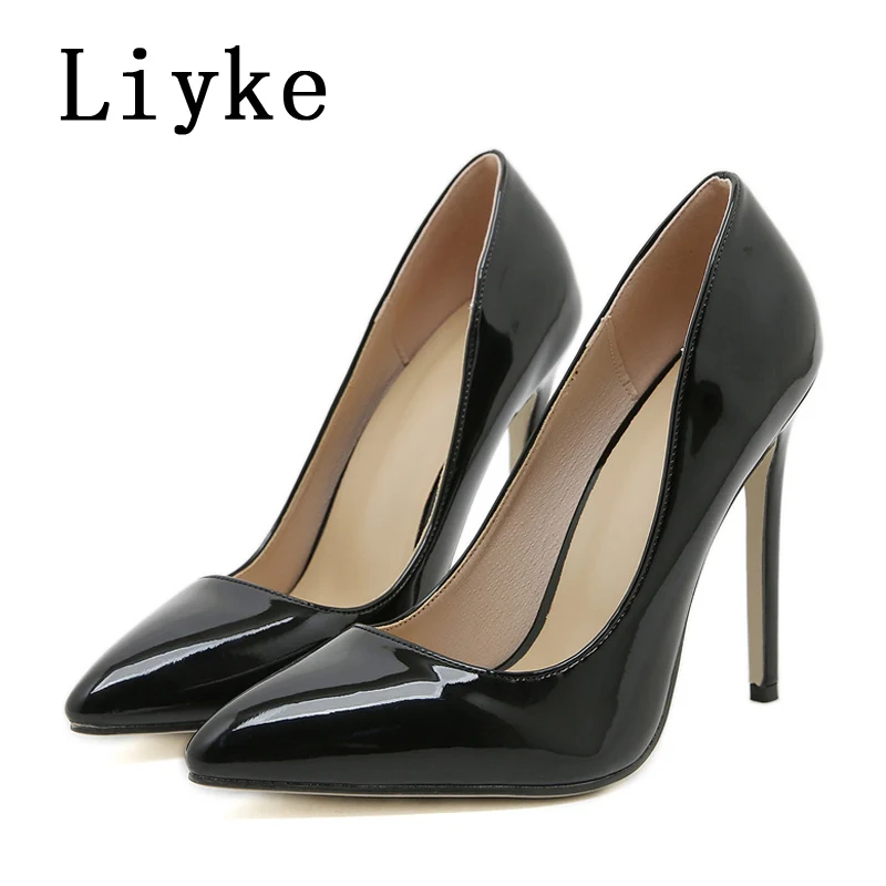 Liyke الربيع الصيف Slingback عالية الكعب البغال الإناث الأسود براءات الاختراع والجلود أشار تو خنجر أحذية النساء مضخات Zapatos Mujer